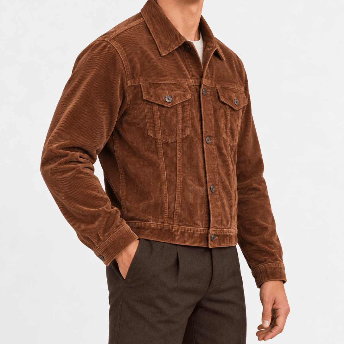 Cotton corduroy trucker jacket - AntoniosClothing - Brown
