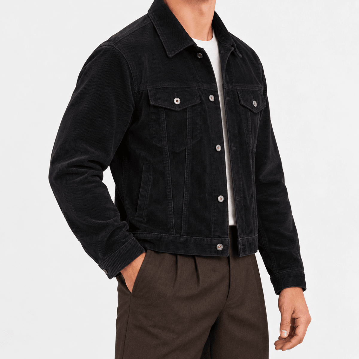 Cotton corduroy trucker jacket - AntoniosClothing - Black