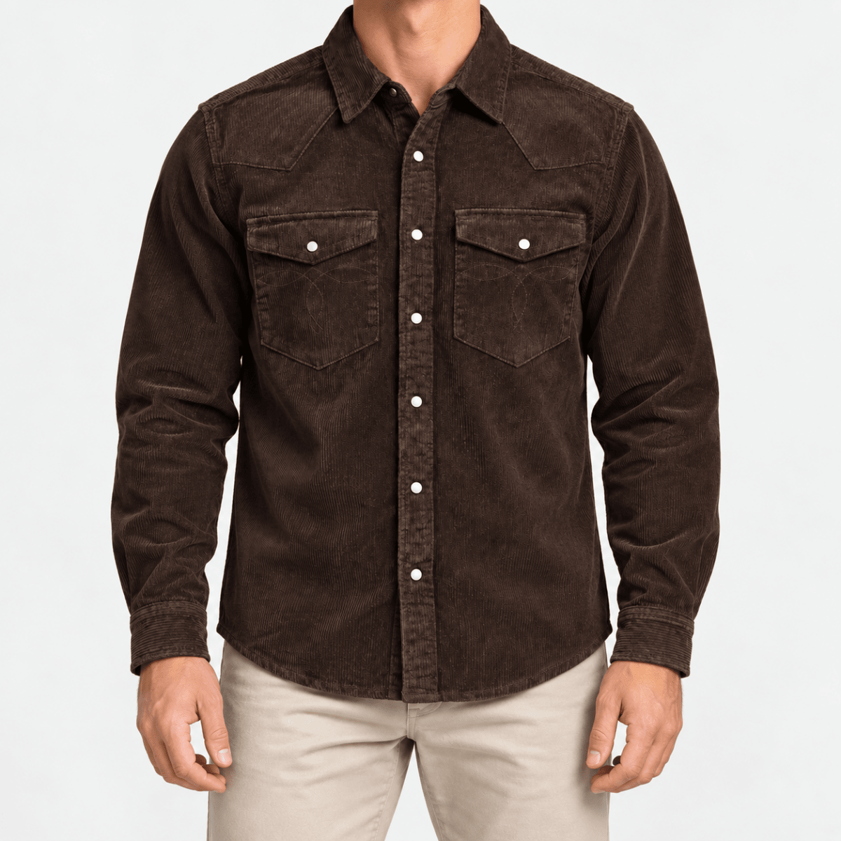 Cotton corduroy western shirt - AntoniosClothing - Dark brown