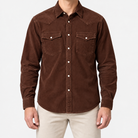 Cotton corduroy western shirt in chestnut, front view on a model