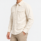 Cotton corduroy western shirt in off white, side view on a model