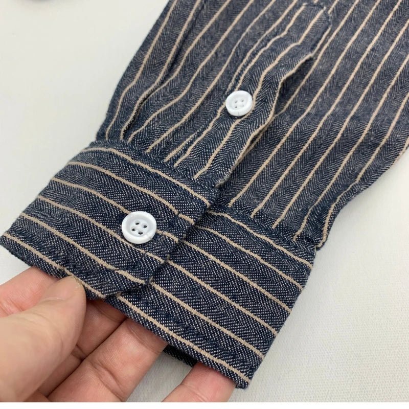 Cotton linen striped long sleeve shirt - Antonios