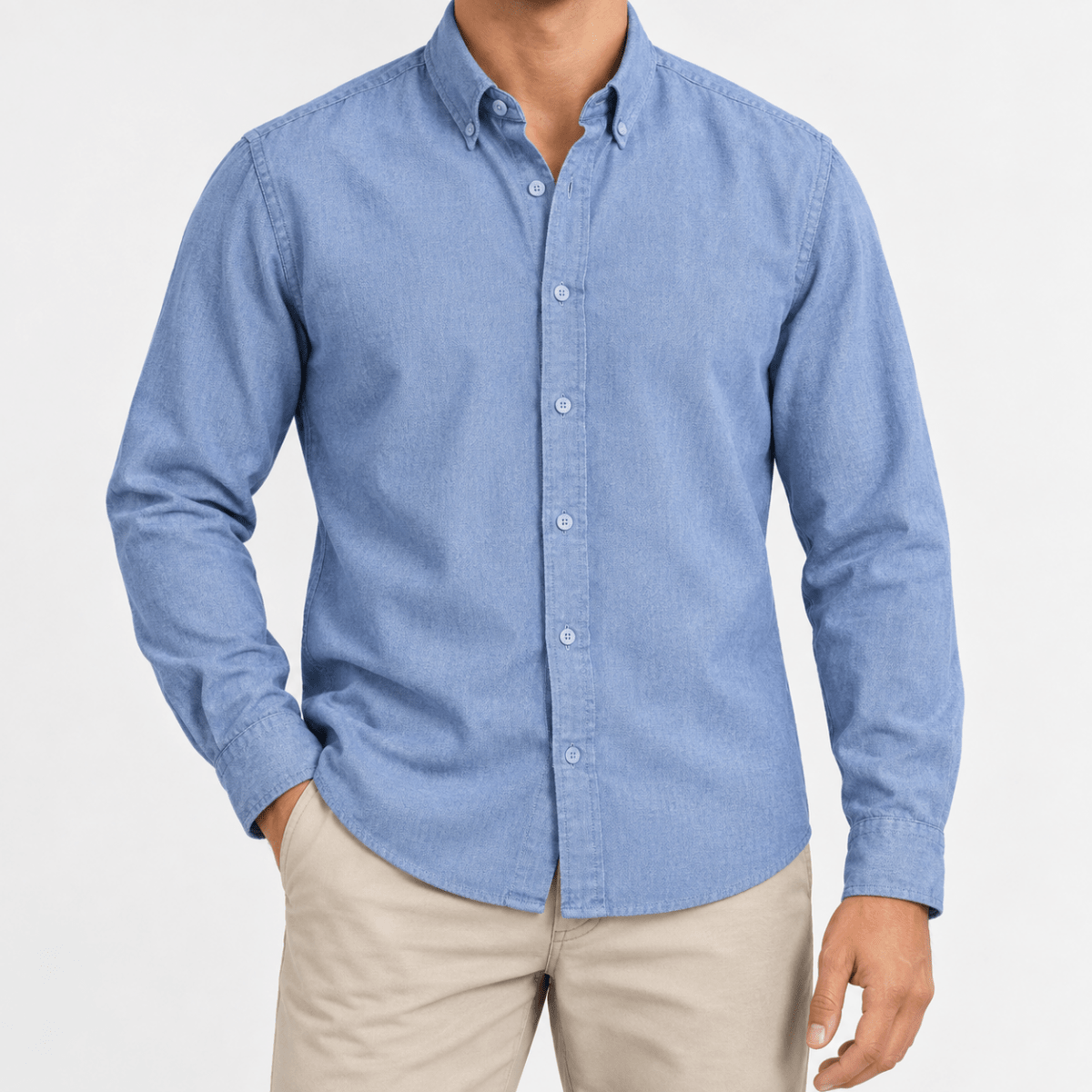 Cotton oxford button down shirt - AntoniosClothing - Denim blue