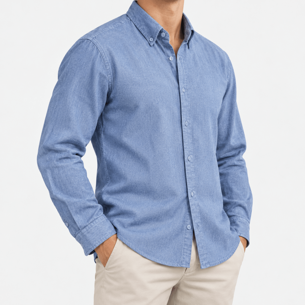 Cotton oxford button down shirt - AntoniosClothing - Denim blue