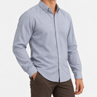 Cotton oxford button down shirt in light gray, side view on a model