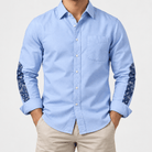Cotton oxford shirt with paisley sleeve panels - AntoniosClothing - Sky blue