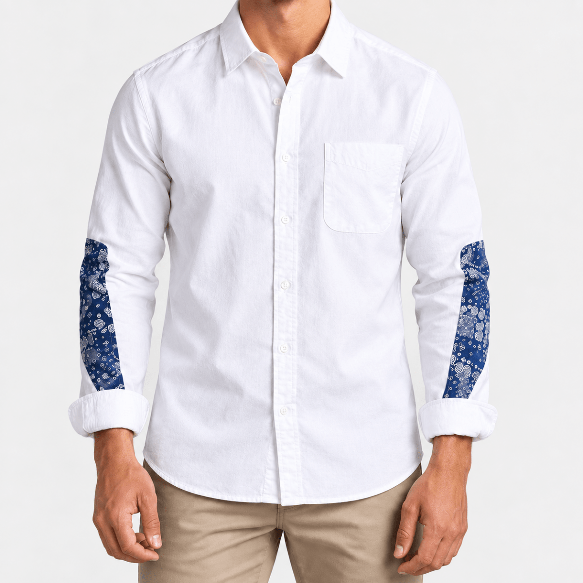 Cotton oxford shirt with paisley sleeve panels - AntoniosClothing - White