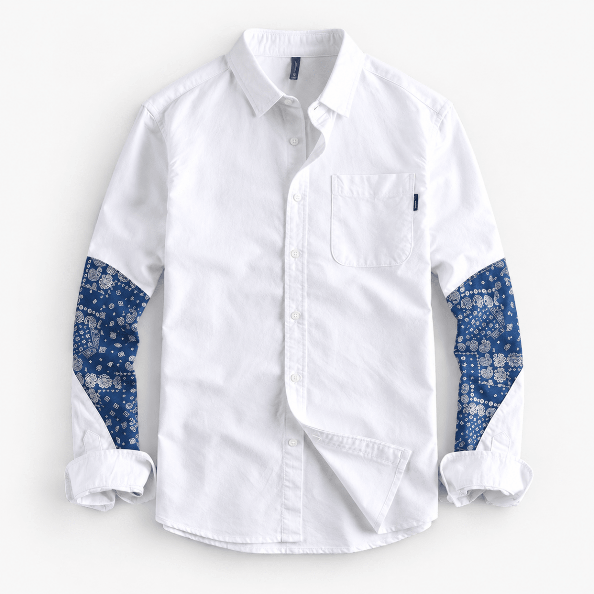 Cotton oxford shirt with paisley sleeve panels - AntoniosClothing - White