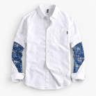 Cotton oxford shirt with paisley sleeve panels in white, product cover