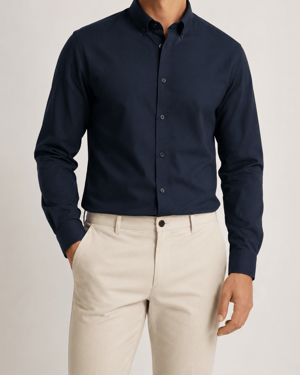 Cotton oxford sweat-wicking slim fit shirt - AntoniosClothing - Navy blue