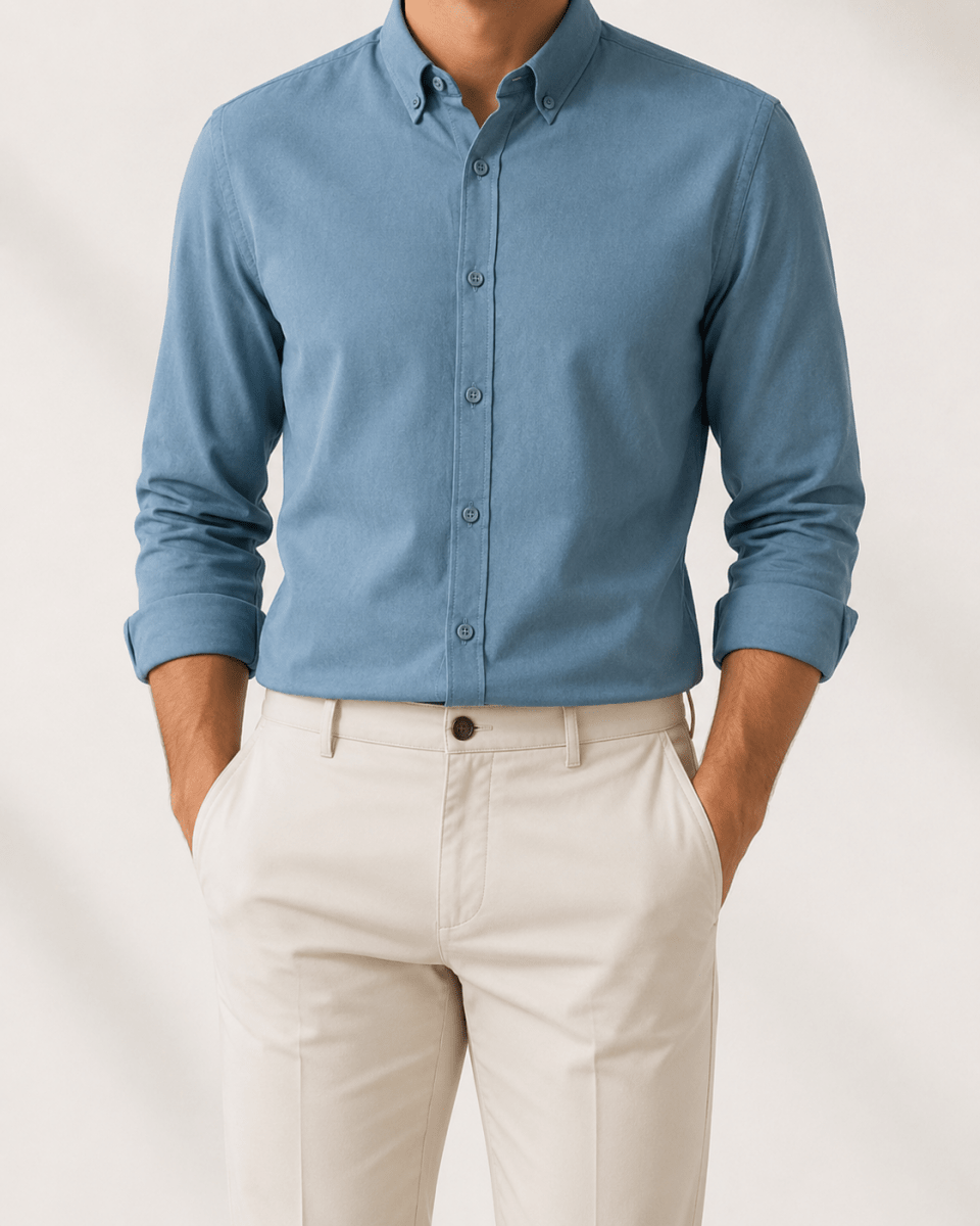 Cotton oxford sweat-wicking slim fit shirt - AntoniosClothing - Navy blue