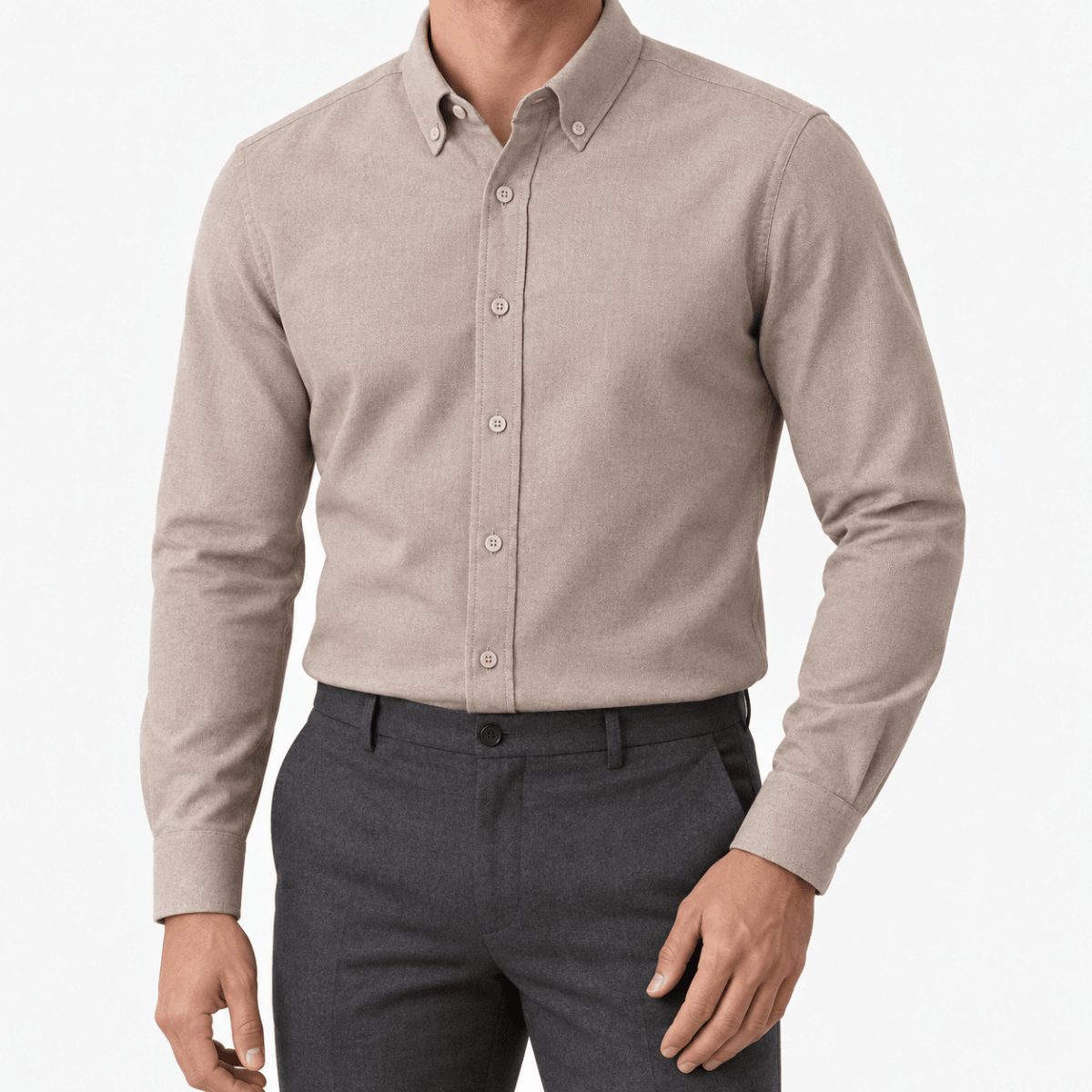 Cotton oxford sweat-wicking slim fit shirt - AntoniosClothing - Beige