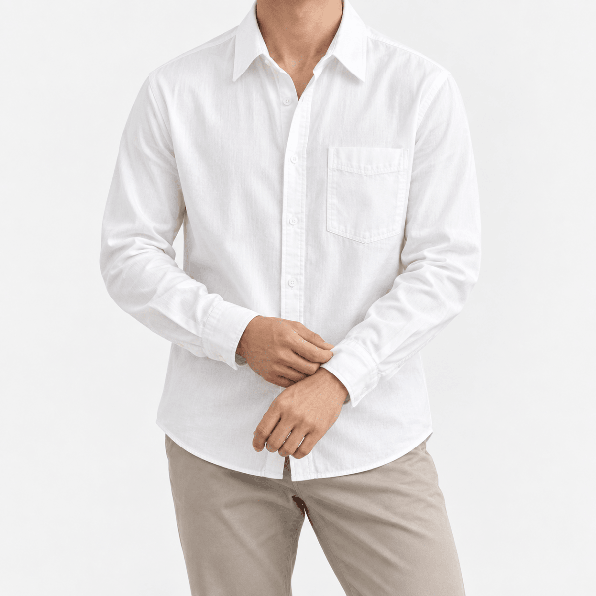 Cotton point collar shirt with a chest pocket - AntoniosClothing - White