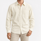 Cotton point collar shirt with a chest pocket - AntoniosClothing - Cream