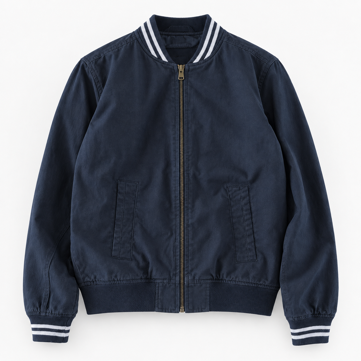 Cotton varsity jacket with striped trim in navy, product cover