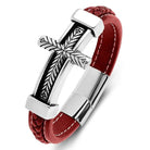 Cross stainless steel leather bracelet - Antonios