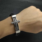 Cross stainless steel leather bracelet - Antonios