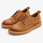 Distressed derby shoes with flexible soles in tan, product cover