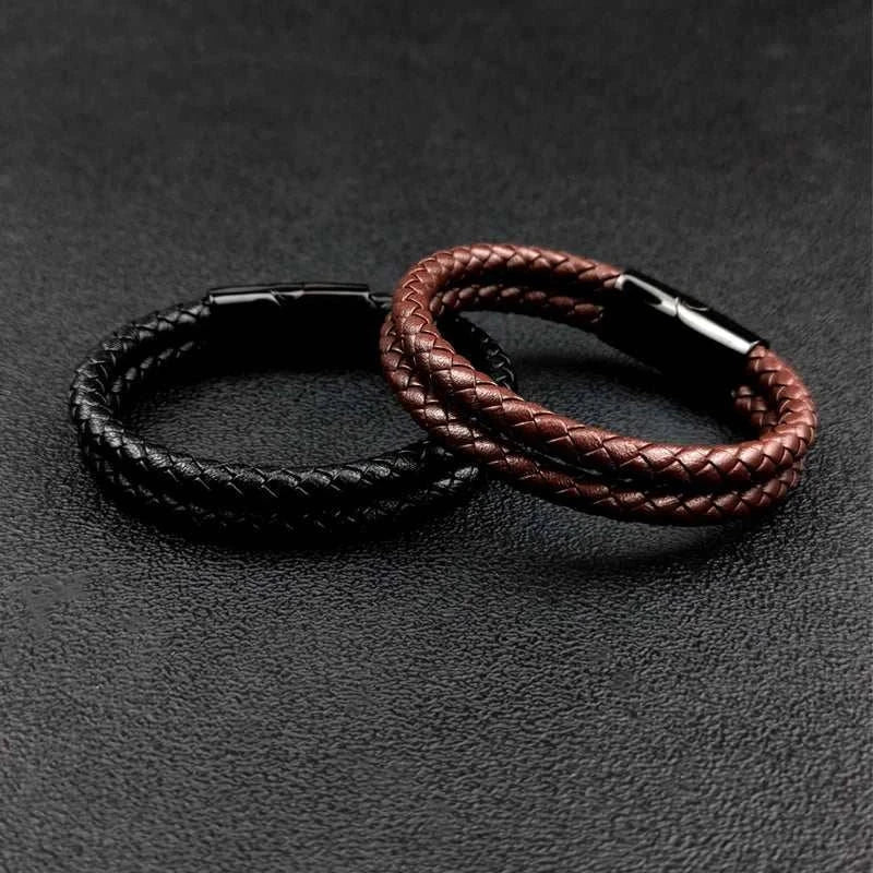 Double band leather bracelet - Antonios