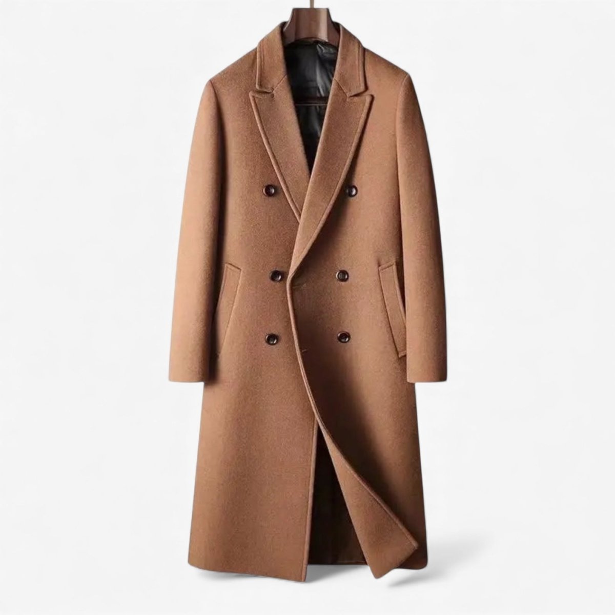 Double breasted wool business overcoat for men – AntoniosClothing