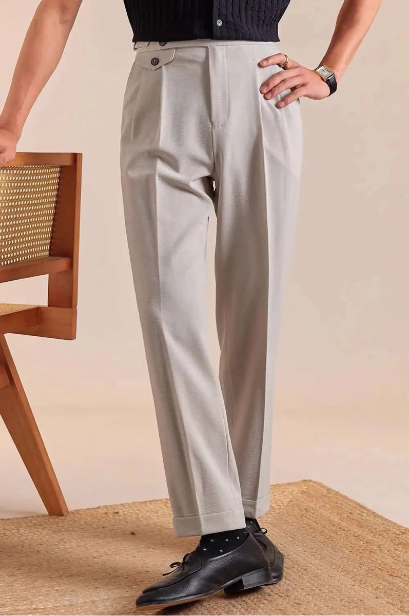 Double pleated wool straight pants - Antonios