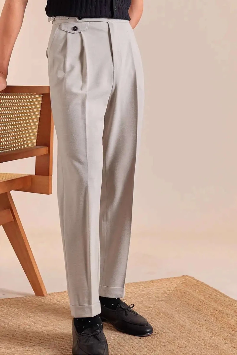 Double pleated wool straight pants - Antonios