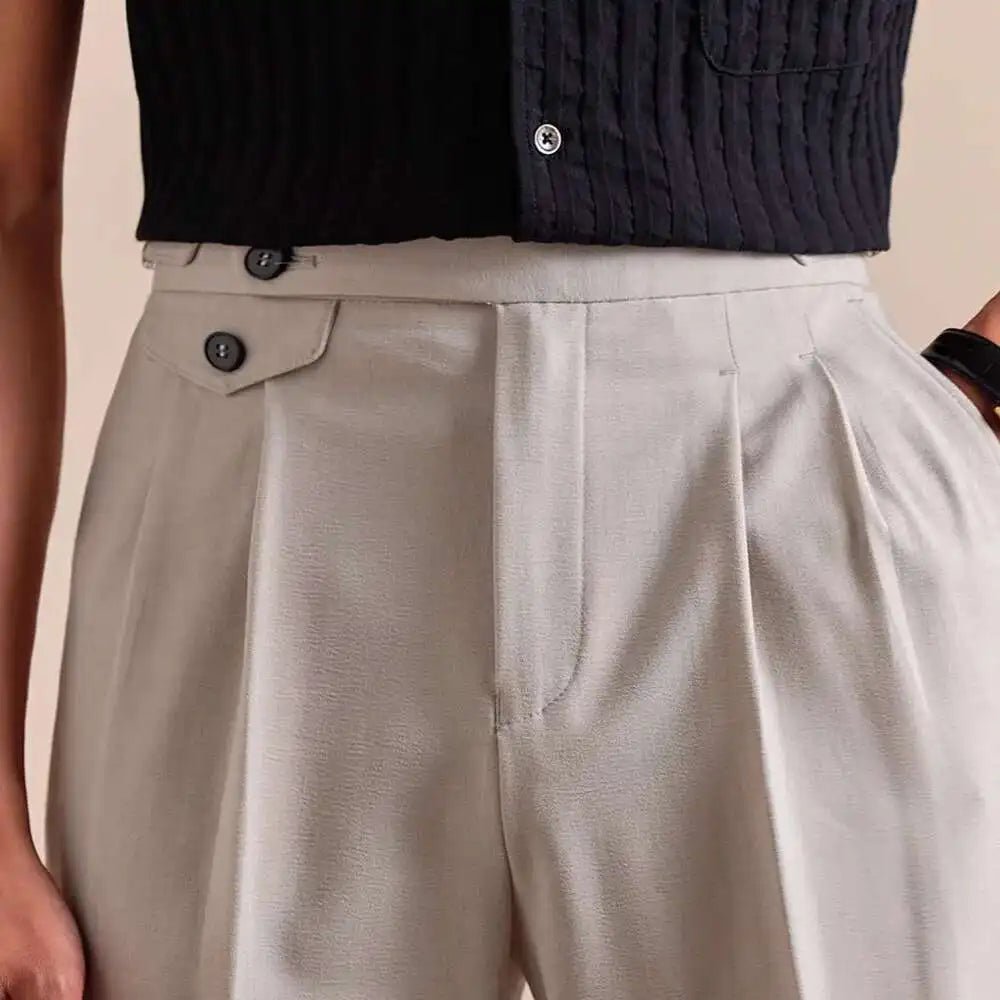 Double pleated wool straight pants - Antonios