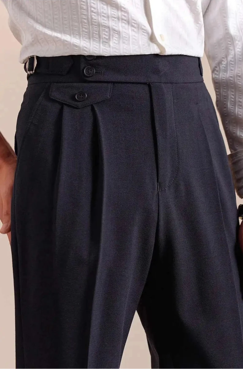 Double pleated wool straight pants - Antonios