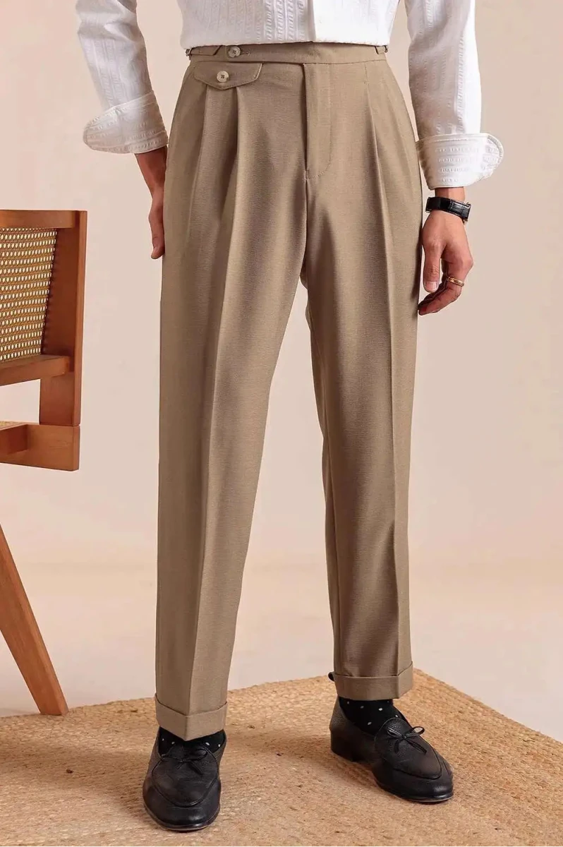 Double pleated wool straight pants - Antonios