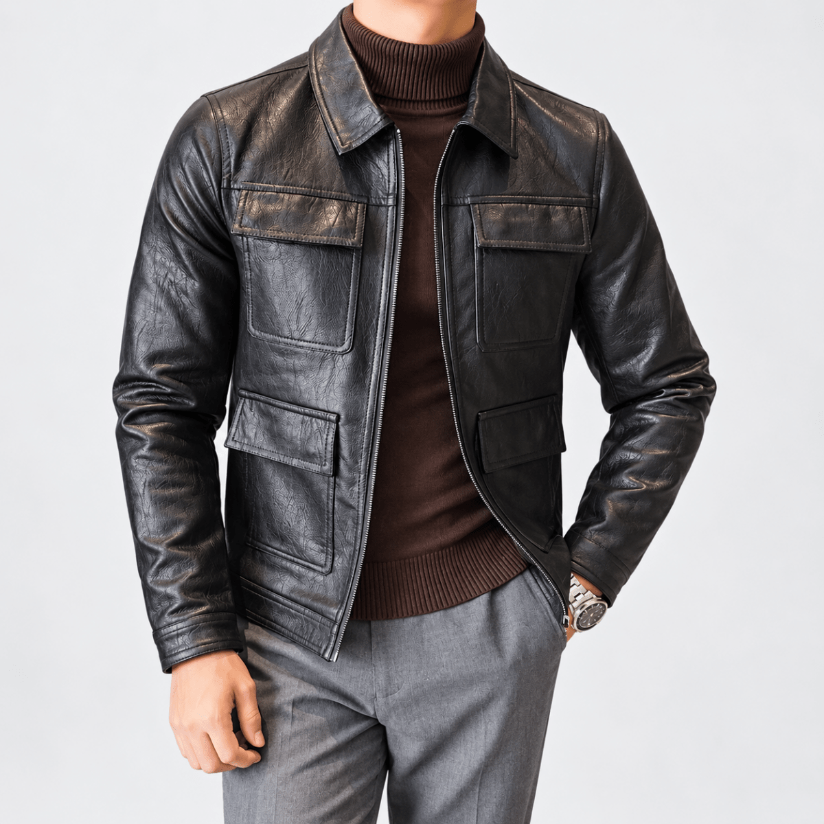 ECO leather jacket - AntoniosClothing - Black1