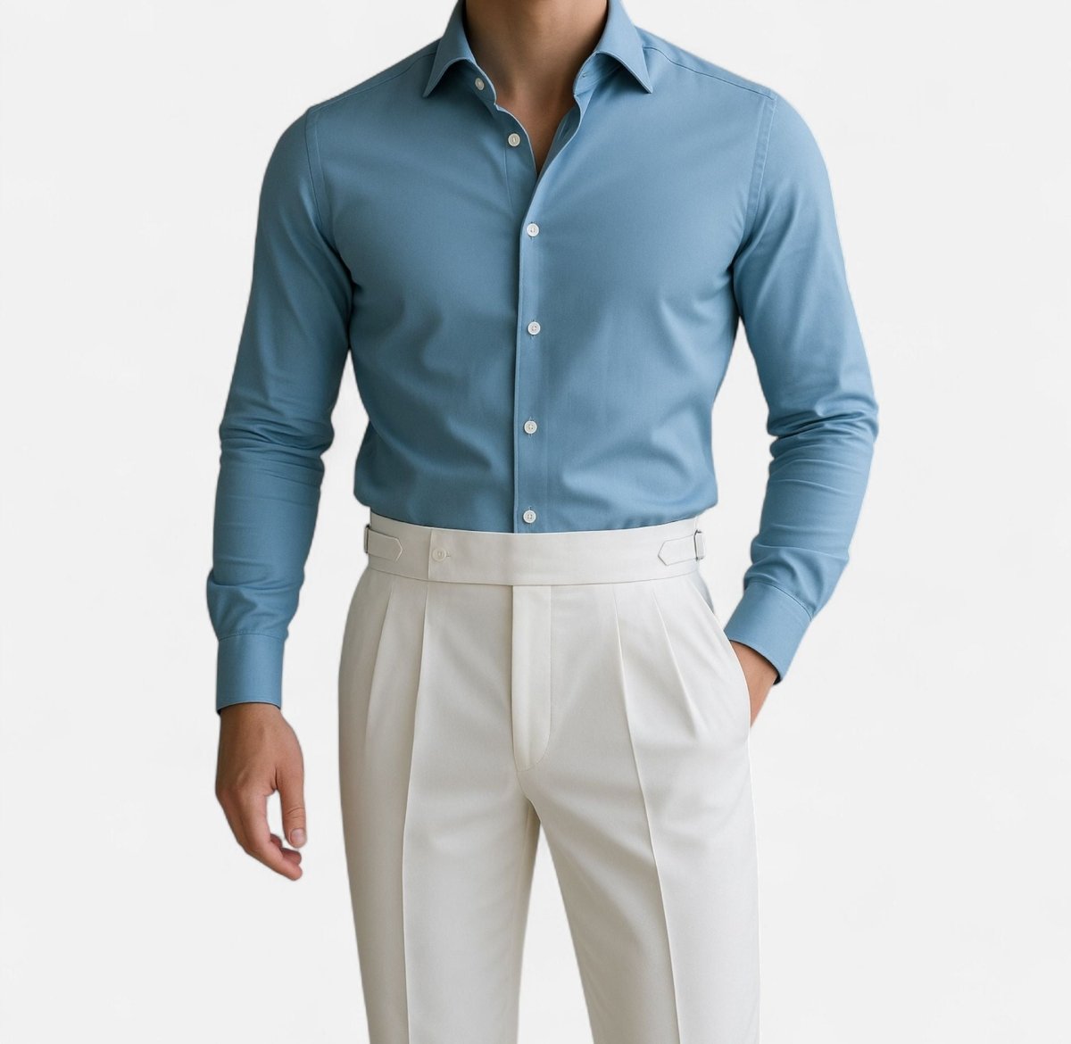 Elegant set baby blue + white high - waist (shirt+trousers) - Antonios