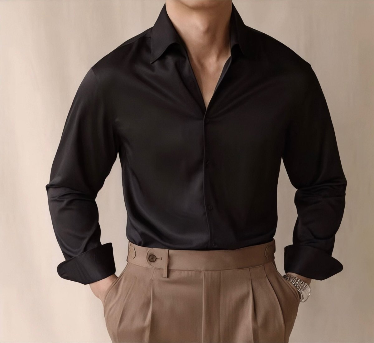 Elegant set black + high - waist white (shirt + pants) - Antonios