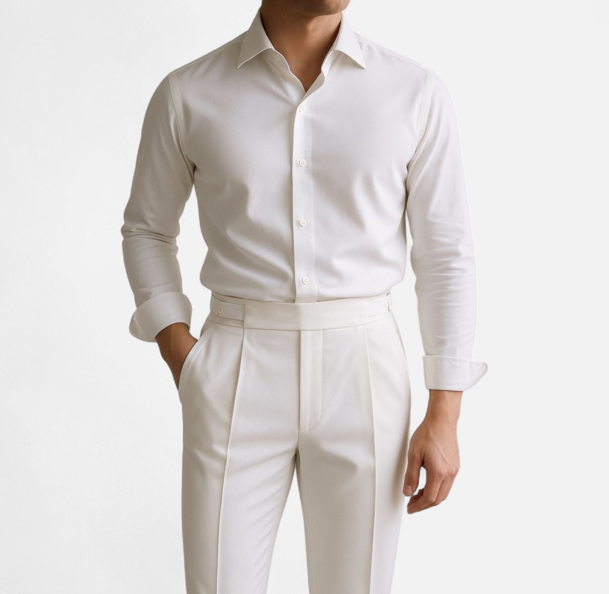 Elegant set white shirt + high - waist white (shirt + pants) - Antonios
