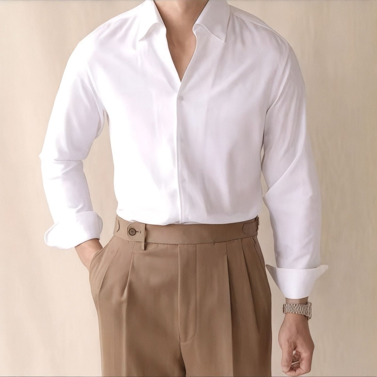 Elegant set white shirt + high - waist white (shirt + pants) - Antonios