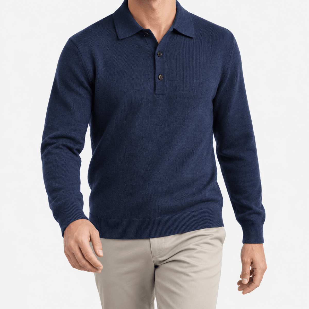 Fine knit button collar wool blend sweater - AntoniosClothing - Navy blue