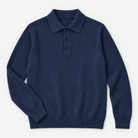 Fine knit button collar wool blend sweater - AntoniosClothing - Navy blue