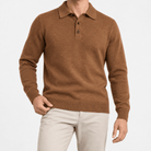 Fine knit button collar wool blend sweater - AntoniosClothing - Brown