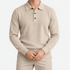 Fine knit button collar wool blend sweater - AntoniosClothing - Beige