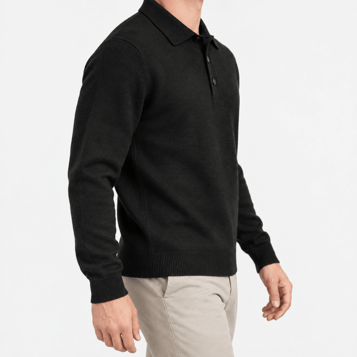 Fine knit button collar wool blend sweater - AntoniosClothing - Black