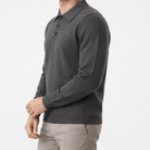 Fine knit button collar wool blend sweater - AntoniosClothing - Dark gray