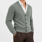 Fine knit cashmere v neck cardigan - AntoniosClothing - Sage green