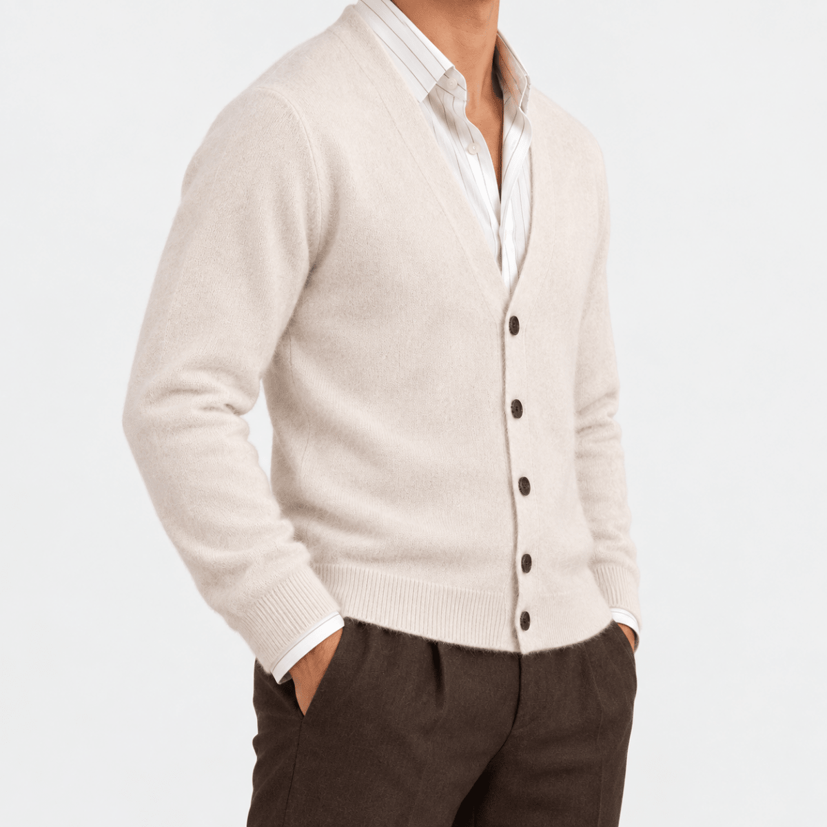 Fine knit cashmere v neck cardigan - AntoniosClothing - Cream