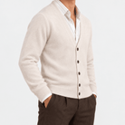 Fine knit cashmere v neck cardigan - AntoniosClothing - Cream