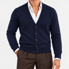Fine knit cashmere v neck cardigan - AntoniosClothing - Navy