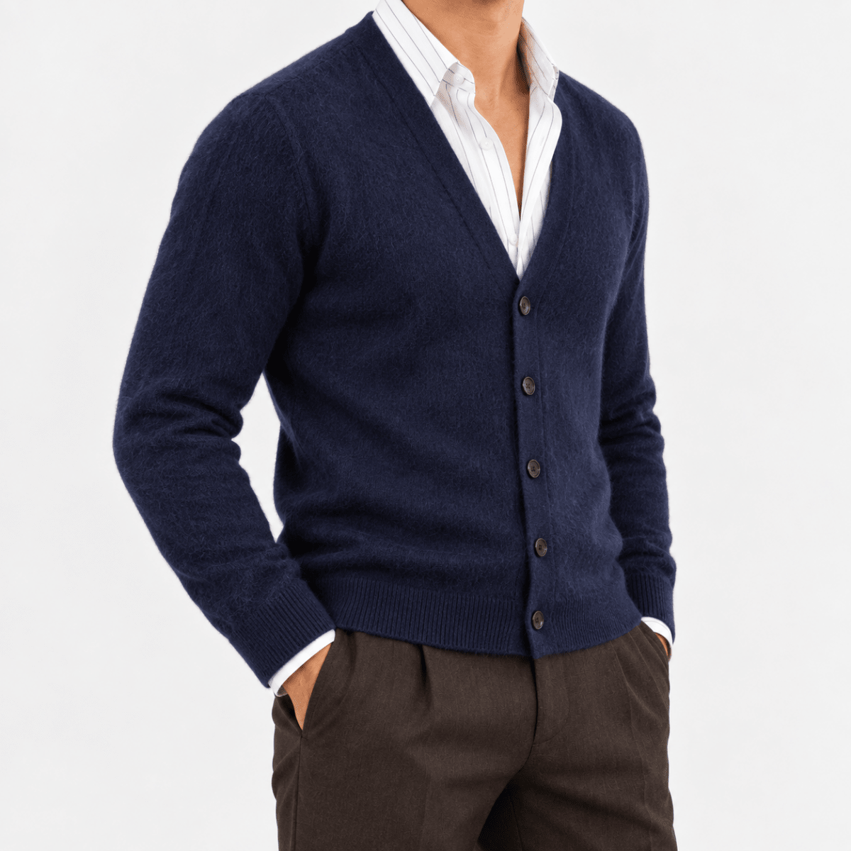 Fine knit cashmere v neck cardigan - AntoniosClothing - Navy