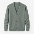 Fine knit cashmere v neck cardigan in sage green, product cover