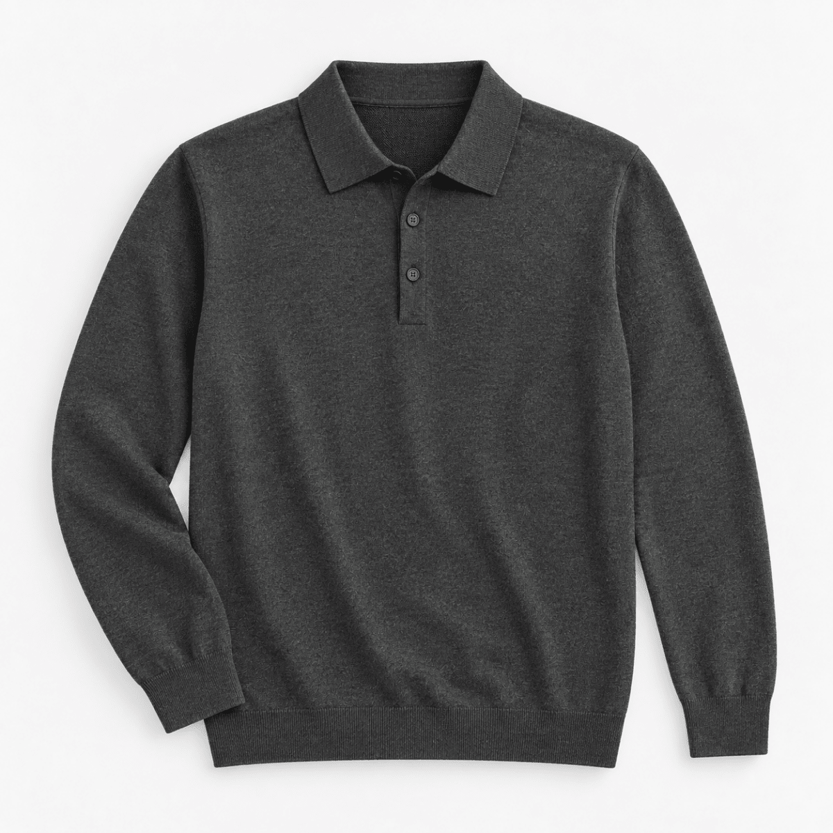 Fine knit long sleeve wool blend polo - AntoniosClothing - Dark gray