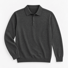 Fine knit long sleeve wool blend polo - AntoniosClothing - Dark gray