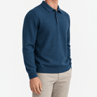 Fine knit long sleeve wool blend polo - AntoniosClothing - Deep blue