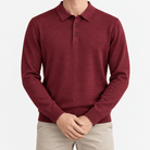 Fine knit long sleeve wool blend polo - AntoniosClothing - Wine red